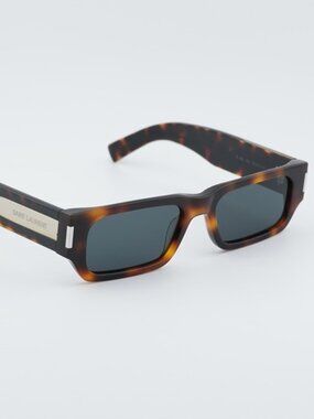 Saint Laurent SL660 002 Sunglasses Havana Rectangle Frame, Grey Lenses